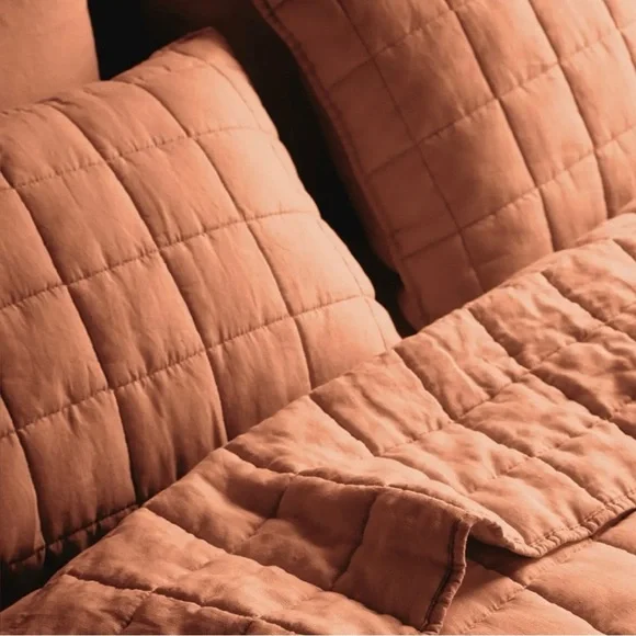 NWT Quince European Linen Box Quilted King Sham Set in Terracotta - Picture 3 of 7